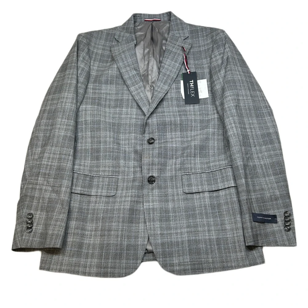 Tommy Hilfiger Modern-Fit Sport Coat Mens 40R 40 Gray Plaid $295‎ NEW